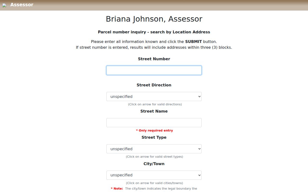 Whitney residents directory Assessor address search fields