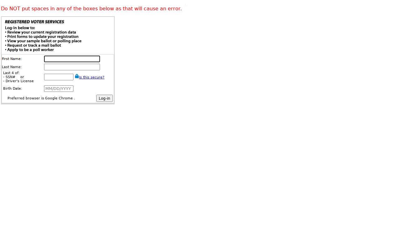 Whitney residents directory voter lookup entry screen